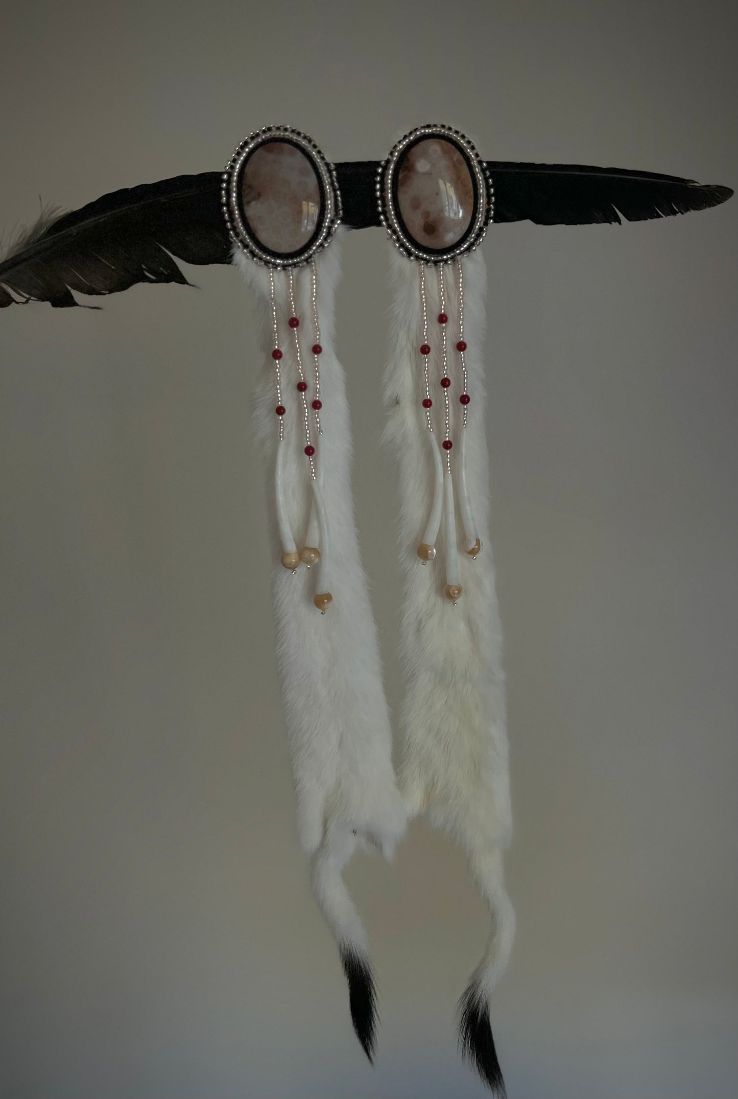 Ermines with fossilized coral and dentalium
