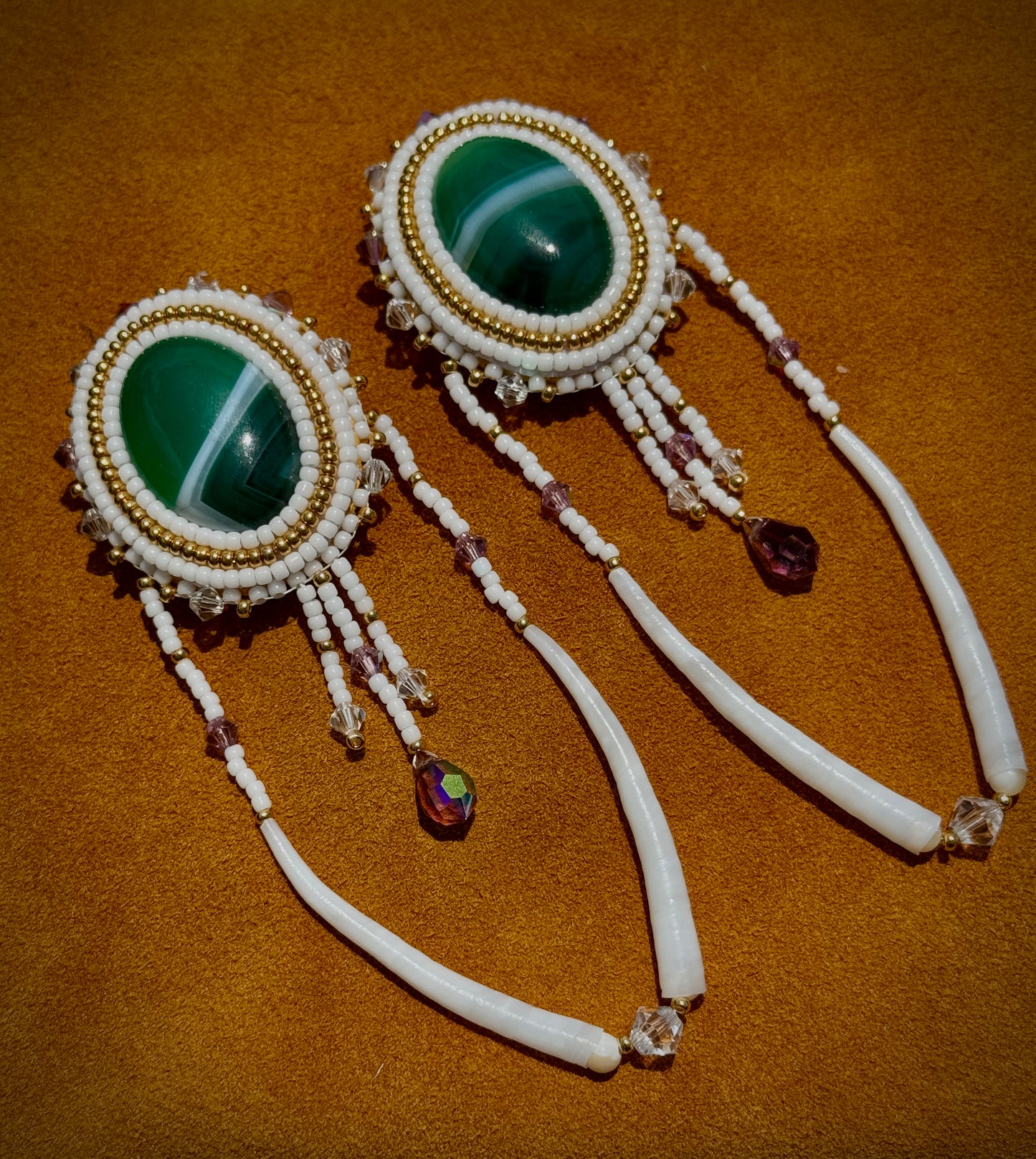 Green striped agate with Swarovski tear drops