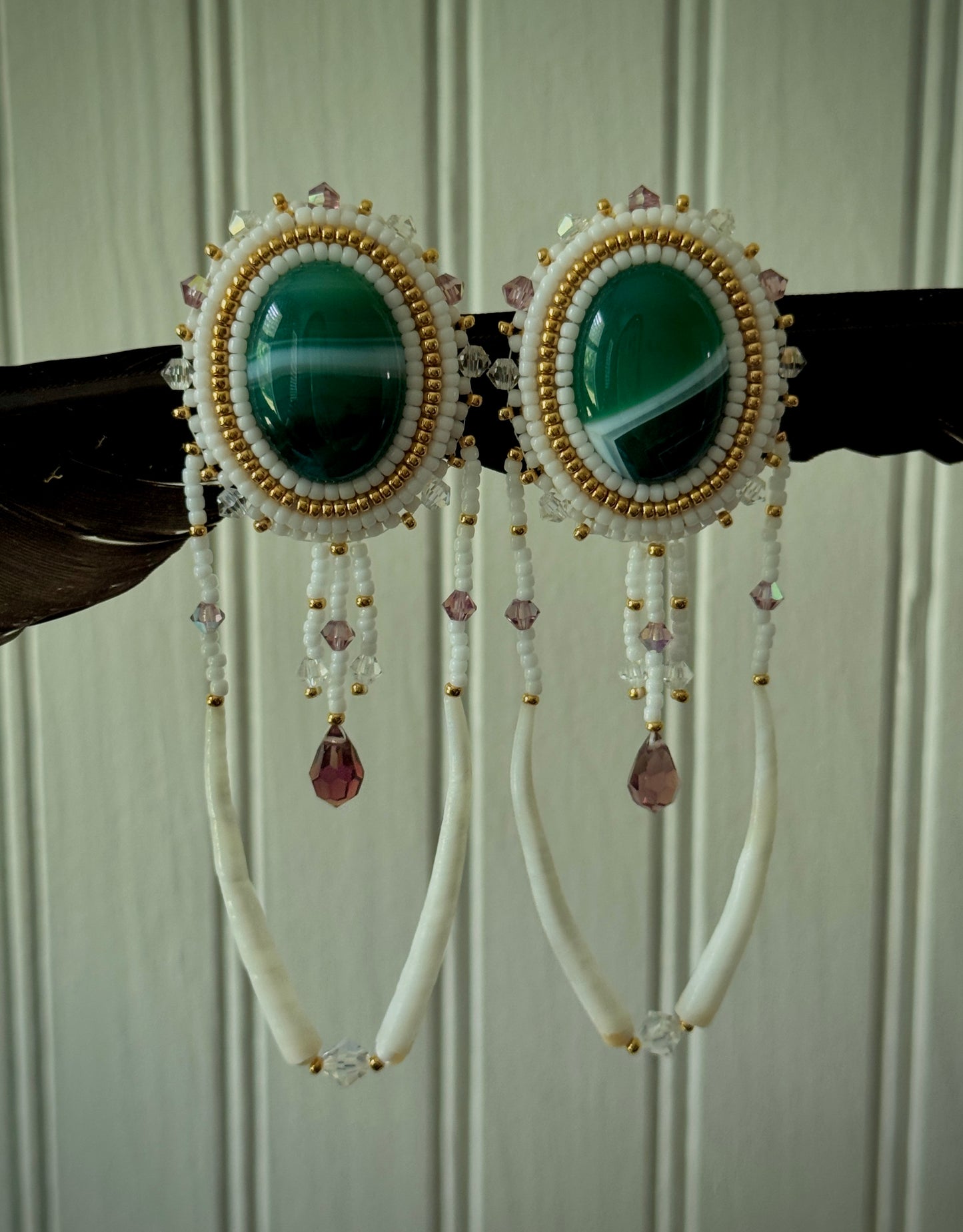 Green striped agate with Swarovski tear drops