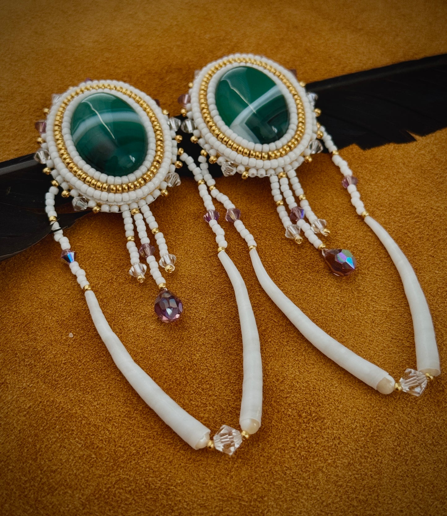 Green striped agate with Swarovski tear drops