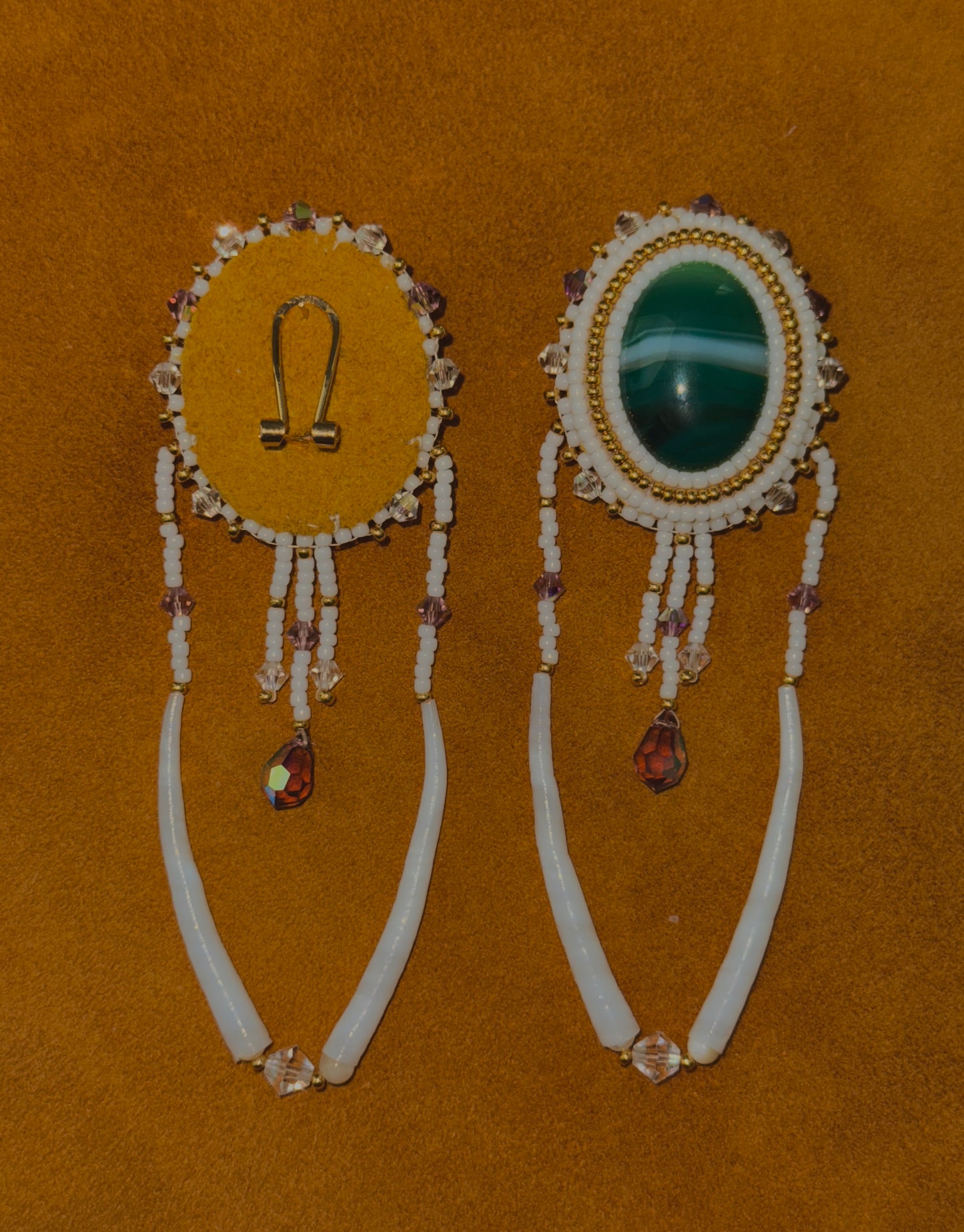 Green striped agate with Swarovski tear drops