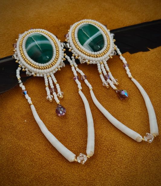 Green striped agate with Swarovski tear drops